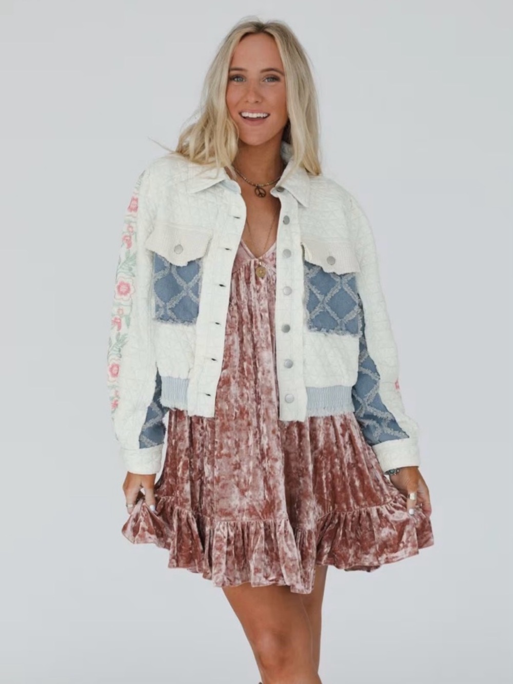 On the Vine Quilted Cream Patchwork Jacket